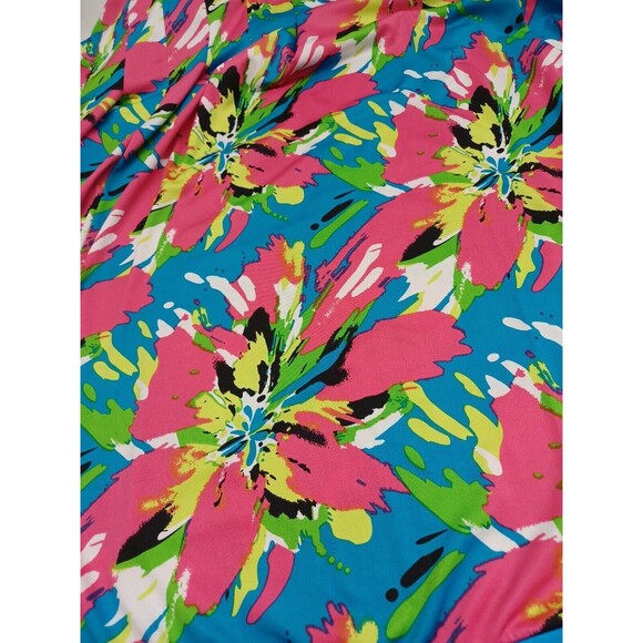 Kim Rogers Stretch Dress Pink Blue Watercolor Floral Pleated Short Sleeve 2X - Picture 6 of 11